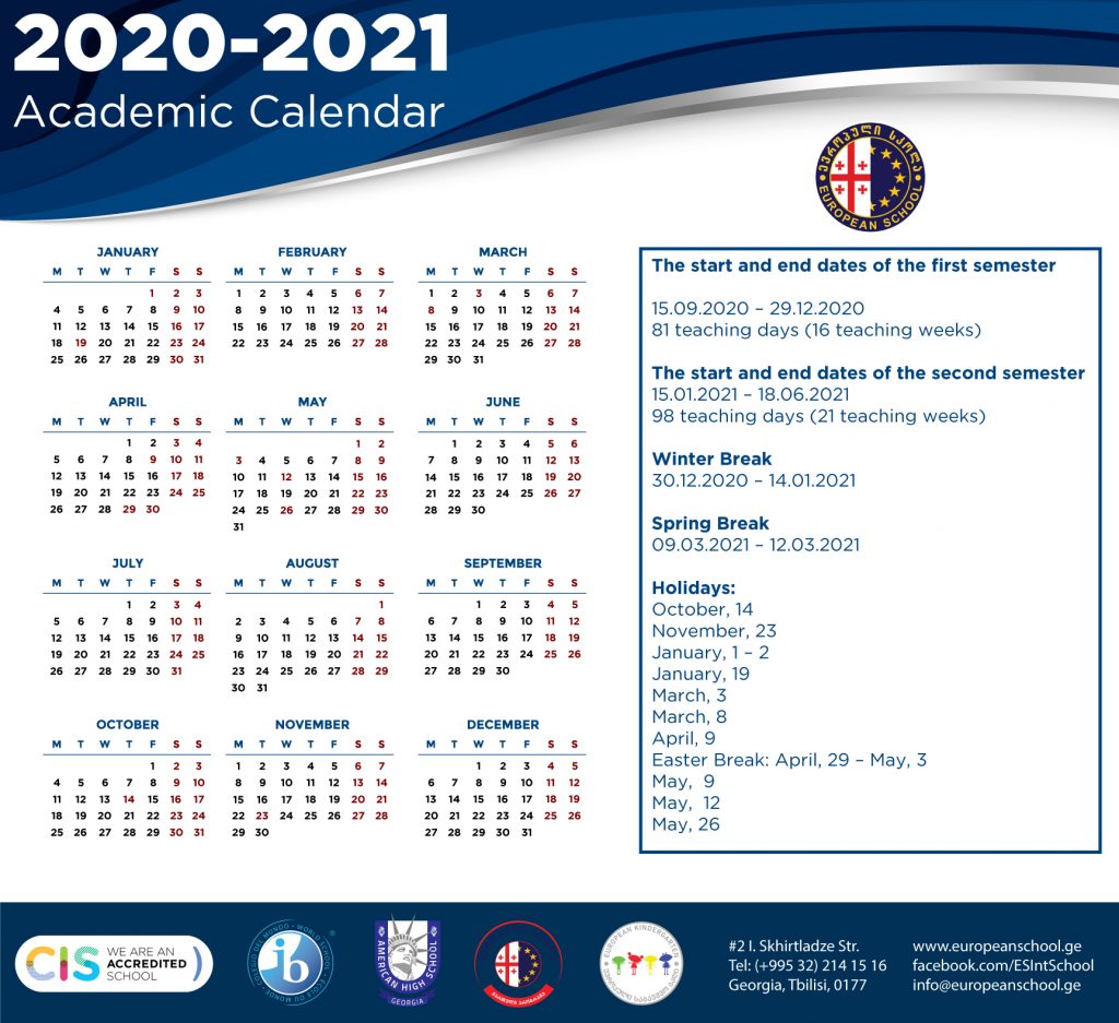 School Calendar - EUROPEAN SCHOOL